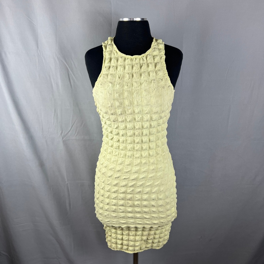 Forever 21 Bodycon Dress Womens Small Yellow Popcorn Textured Keyhole Back Party